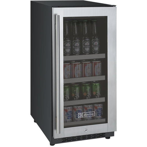 Allavino 15-inch Wide FlexCount II Tru-Vino stainless steel beverage center with right hinge, compact wine and beverage refrigerator